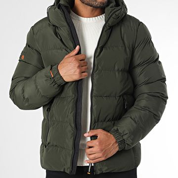 Superdry - Deportes Puffer con capucha Doudoune M5011905A Caqui Verde