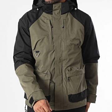 Classic Series - Parka con capucha y forro polar negro caqui verde