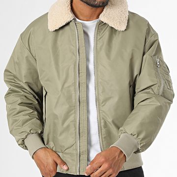 Jack And Jones - Chaqueta bomber con cuello de piel de oveja Queens Verde caqui