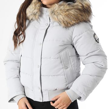 Superdry - Chaqueta bomber con capucha de piel gris Everest para mujer