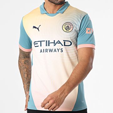 Puma - Manchester City Fourth Jersey Replica 775202 Amarillo Rosa Azul Stripe Football Jersey