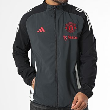 Adidas Performance - Manchester United IS8081 Gris Carbón Negro Chaqueta a rayas con cremallera