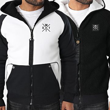 Watts - Sudadera reversible con capucha y cremallera Sherpa 1SHADE Negro Blanco