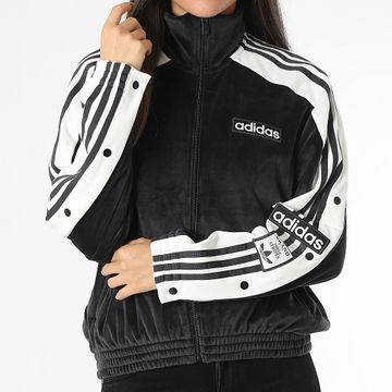 Adidas Originals - Chaqueta con cremallera a rayas para mujer ABRK IW5581 Negro Blanco