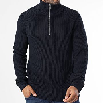 Jack And Jones - Jersey con cremallera y cuello alto Pannel azul marino