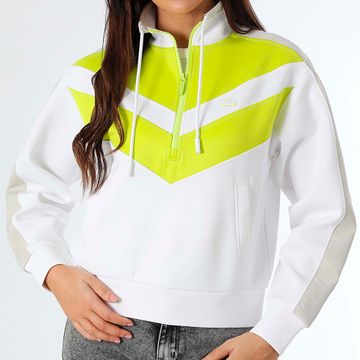 Lacoste - Sudadera con cremallera para mujer Logo cocodrilo bordado Regular Fit Blanco Gris Verde Lima