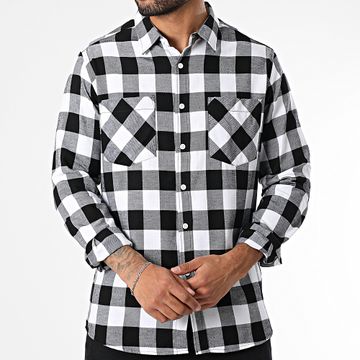 Urban Classics - Camisa a cuadros de manga larga TB297 Blanco Negro