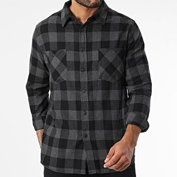 Urban Classics - Camisa Manga Larga a Cuadros TB297 Gris Carbón Negro