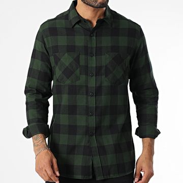 Urban Classics - Camisa de cuadros de manga larga TB297 Verde Negro