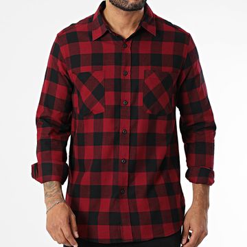Urban Classics - Camisa a cuadros de manga larga TB297 Burdeos Negro