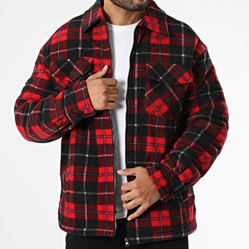 Urban Classics - TB3805 Chaqueta con cremallera a cuadros rojos y negros