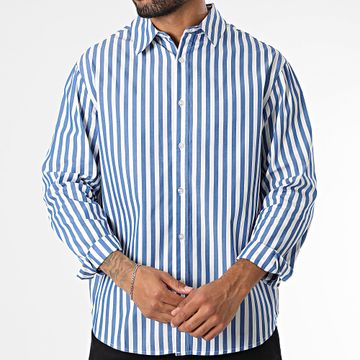 Urban Classics - Camisa a rayas de manga larga TB6659 Blanco Azul Real