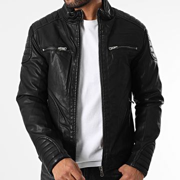 Kymaxx - Chaqueta de piel sintética negra
