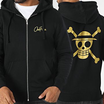 One Piece - Sudadera con capucha Mugiwara Big Back Zip Negro Oro