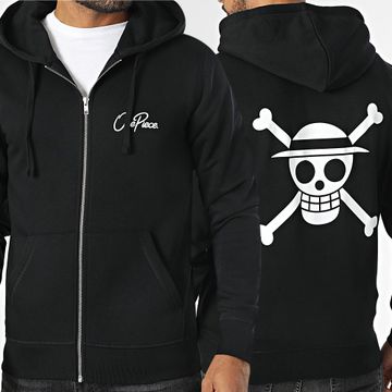 One Piece - Sudadera con capucha Mugiwara Big Back Zip Negro Blanco