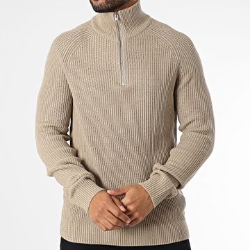 Jack And Jones - Suéter de cuello alto con cremallera Pannel Beige