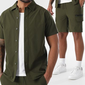LBO - Conjunto de camisa de manga corta y pantalón corto cargo 0270 Verde caqui