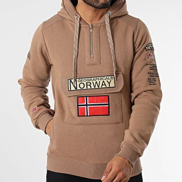 Geographical Norway - Gymclass Sudadera marrón con capucha y cuello de cremallera