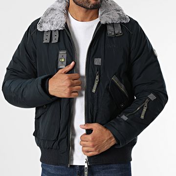 Geographical Norway - Chaqueta con cuello de piel de cactus azul marino