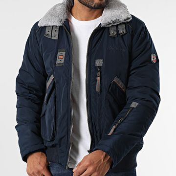 Geographical Norway - Chaqueta con cuello de piel de cactus azul marino