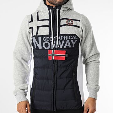 Geographical Norway - Gumix Sudadera con capucha y cremallera Gris jaspeado Azul marino Blanco
