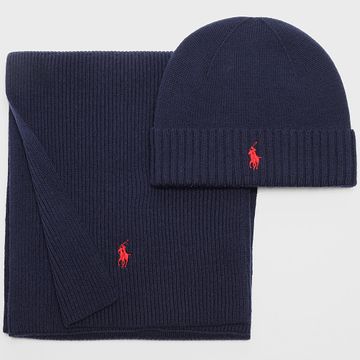 Polo Ralph Lauren - Estuche Original Player Gorro Bufanda Azul Marino