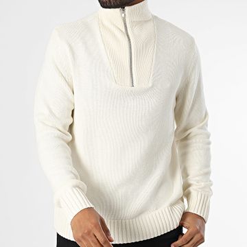 Jack And Jones - Frederiksberg Jersey beige con cremallera y cuello alzado