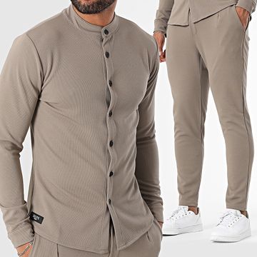 Zelys Paris - Conjunto marrón de camisa de manga larga y pantalón