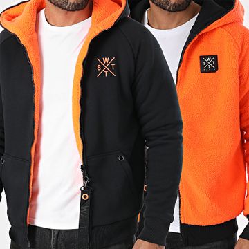 Watts - Sudadera reversible Sherpa Shade con capucha y cremallera Azul marino Naranja Fluo