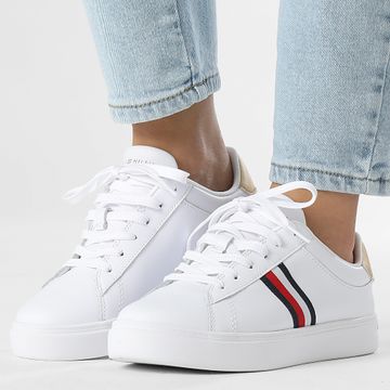 Tommy Hilfiger - Zapatilla de deporte para mujer Essential Court Stripes 8321 Blanco
