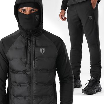 MA9 Mafia Nueve - Conjunto de abrigo con capucha y pantalón de chándal reflectantes negros