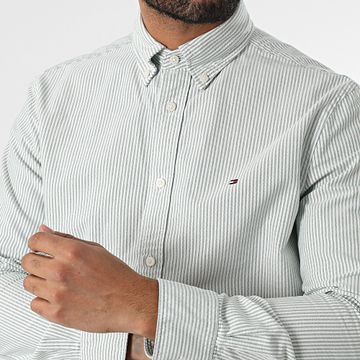 Tommy Hilfiger - Heritage Oxford Stripe Camisa Manga Larga 6238 Verde Blanco