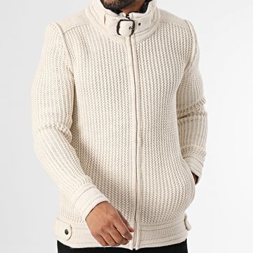 Classic Series - Cárdigan beige claro con cremallera