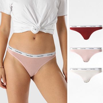 Calvin Klein - Lote de 3 tangas para mujer 5209 Beige Rosa Rojo Ladrillo