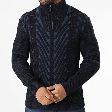 Classic Series - Jersey azul marino con cremallera y cuello alto
