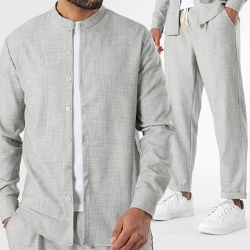 LBO - Conjunto de camisa de manga larga y pantalón texturizado 1511 Gris