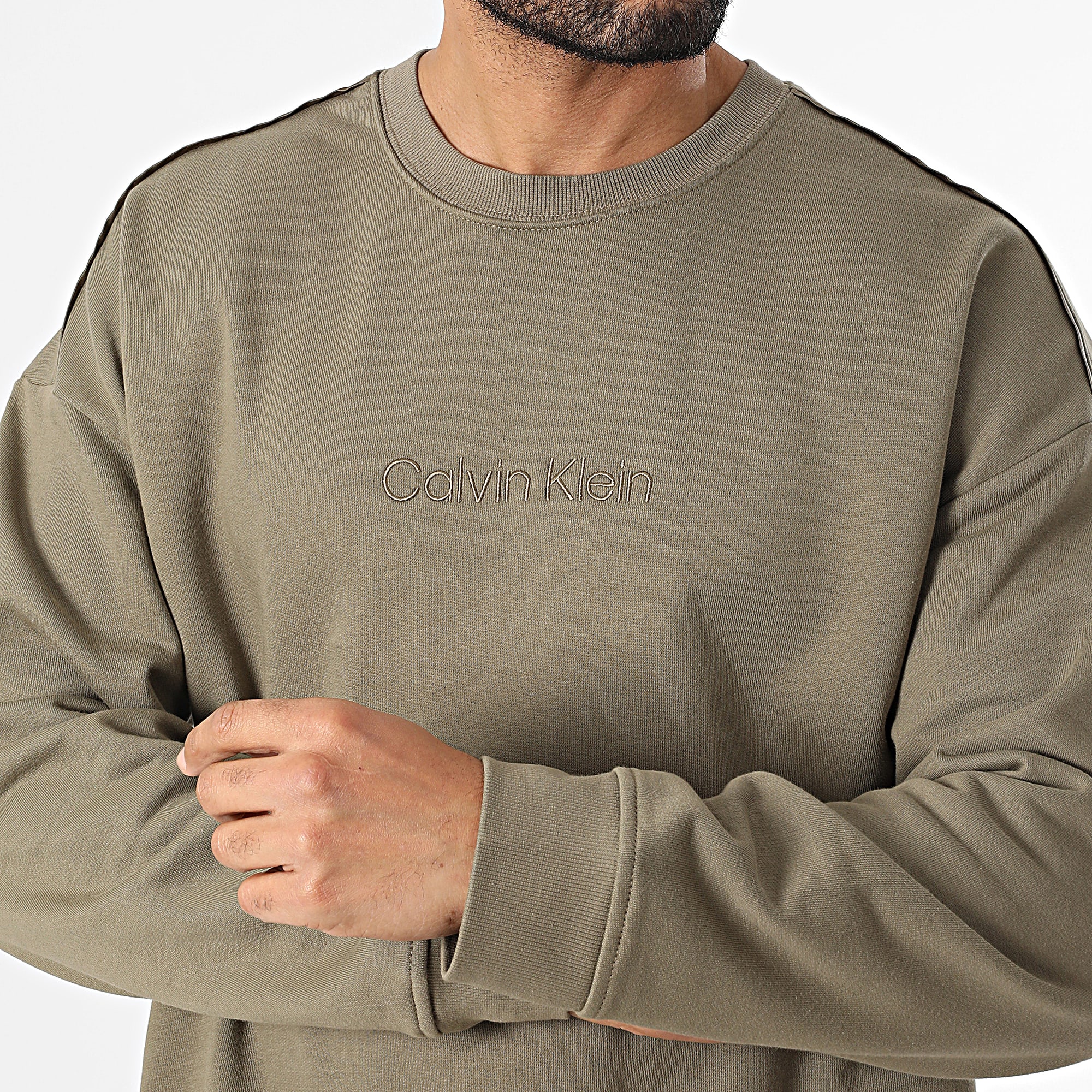 Calvin Klein - Sudadera de cuello redondo NM2724E Verde caqui