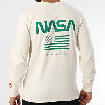 NASA - Camiseta de manga larga Flag Born Beige Verde