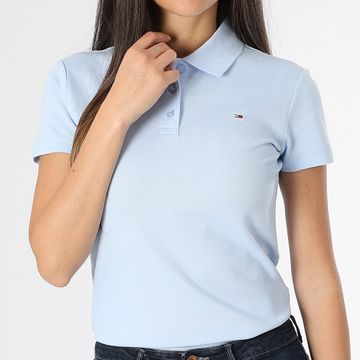 Tommy Jeans - Essential 0160 Polo mujer manga corta Slim Azul claro