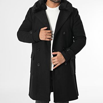 Frilivin - Abrigo largo con cuello de piel de oveja negra
