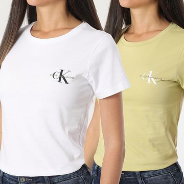 Calvin Klein - Set De 2 Camisetas Slim Mujer 9734 Blanco Verde Claro
