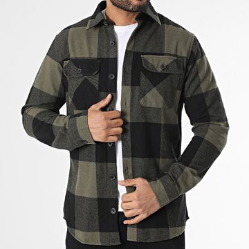 Jack And Jones - Darren Camisa de Manga Larga Caqui Verde Negro a Cuadros
