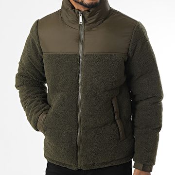 KZR - Chaqueta con capucha de forro polar verde caqui