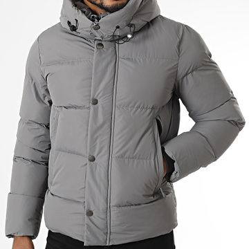 Kymaxx - Abrigo con capucha gris marengo