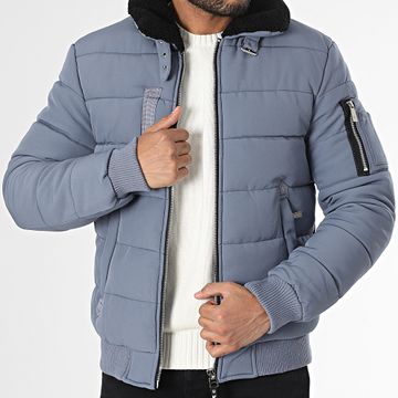 Kymaxx - Abrigo de piel de oveja azul claro