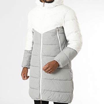 Kymaxx - Chaqueta larga con capucha Gris Blanco