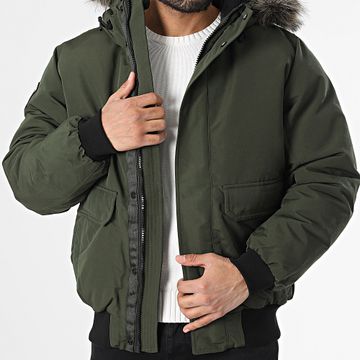 Superdry - Everest M5011930A Chaqueta con capucha de piel verde caqui
