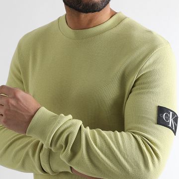 Calvin Klein - Sudadera Monogram Badge Waffle Crewneck 3485 Verde