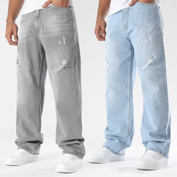 LBO - Lote de 2 vaqueros anchos con Destroy 3576 3575 Denim azul gris claro