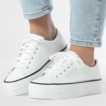 Calvin Klein - Zapatillas Mujer Bold Vulc Flatf Low Piel 1633 Bright White Black